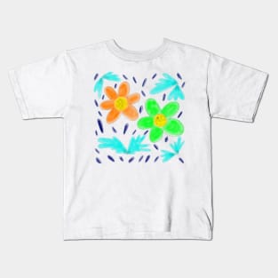 Orange green flower watercolor Kids T-Shirt